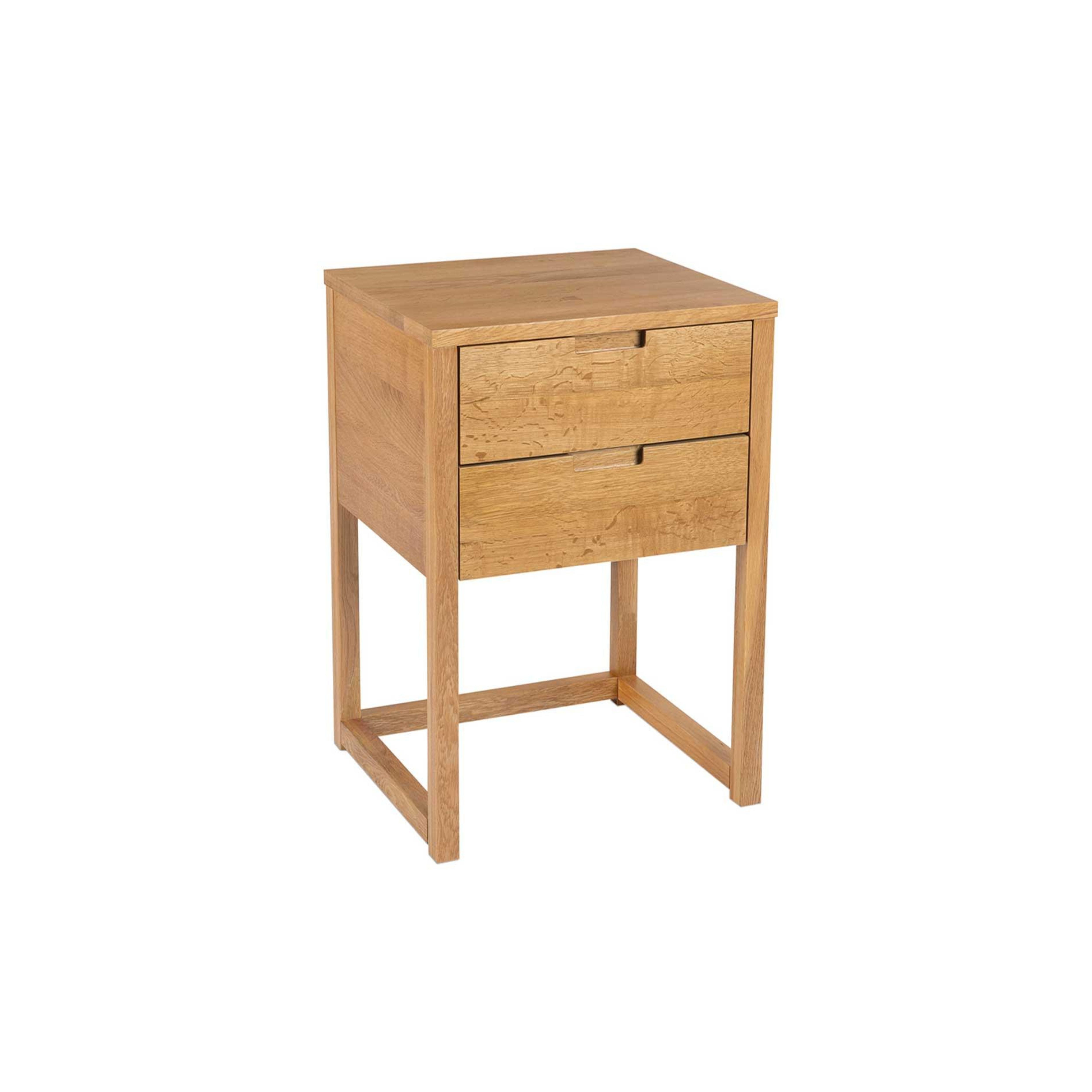 Modern oak wood bedside table with 2 drawers