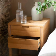 Modern oak wood bedside table with 2 drawers