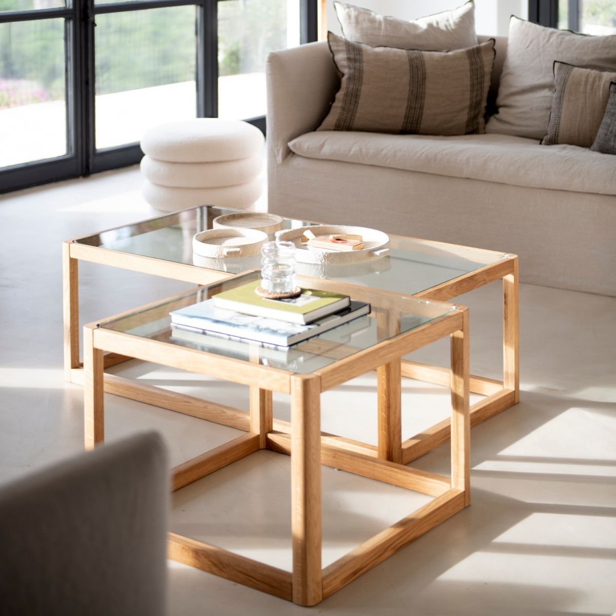 Glass and wood side table