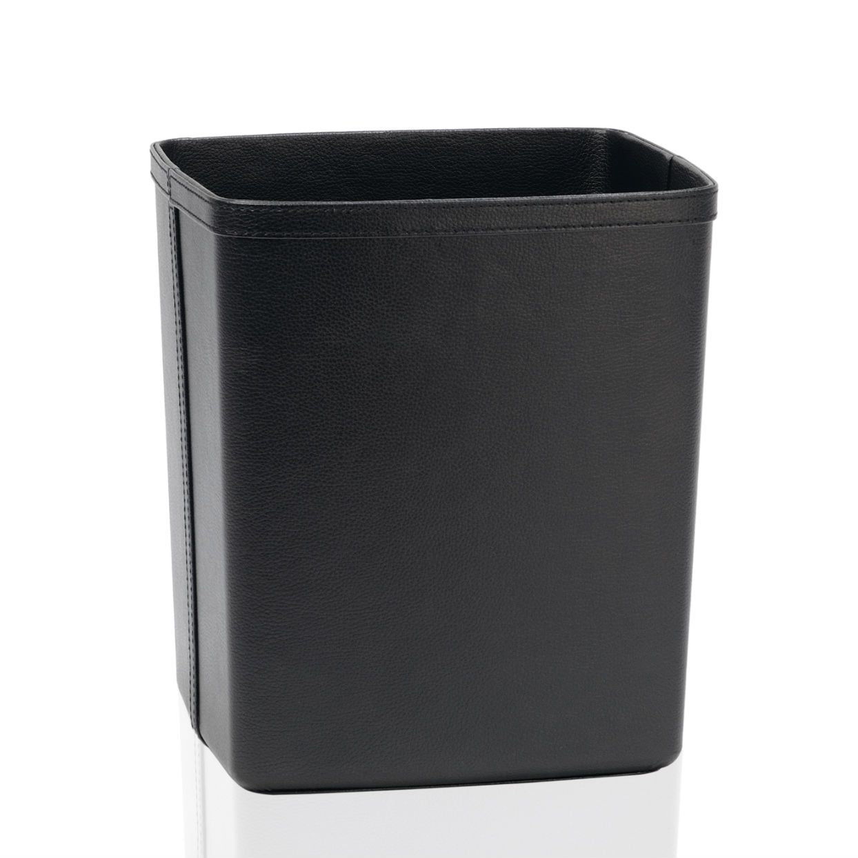 Classic black leather office wastebasket