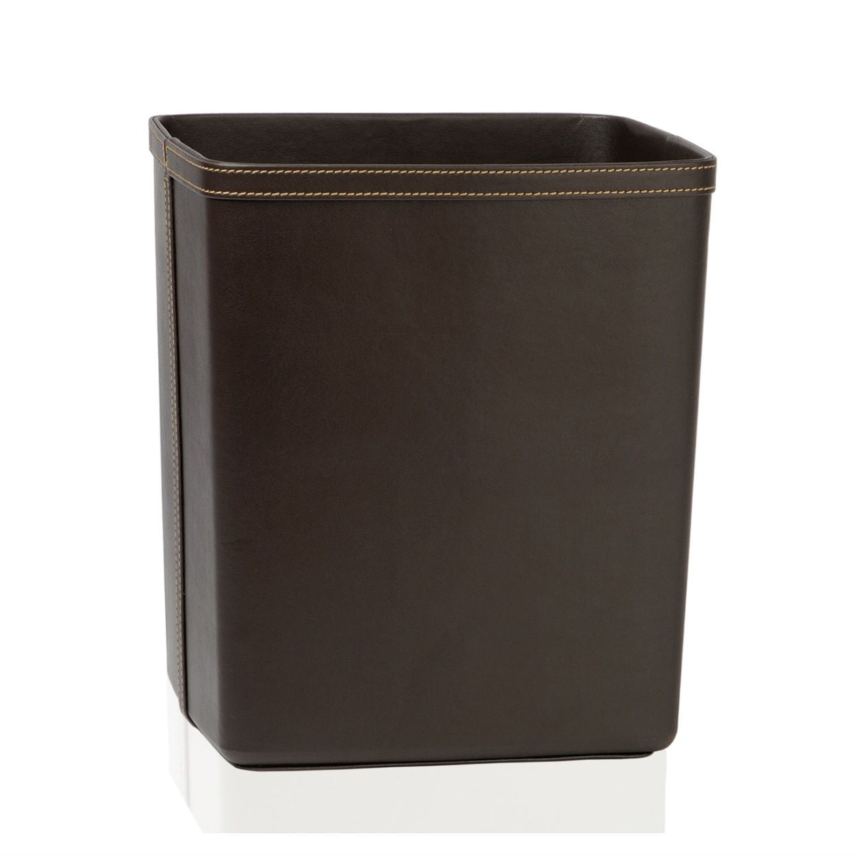 Classic brown leather office wastebasket