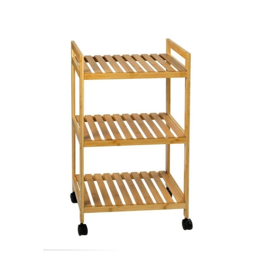 Nordic beige bamboo bathroom trolley with 3 shelves