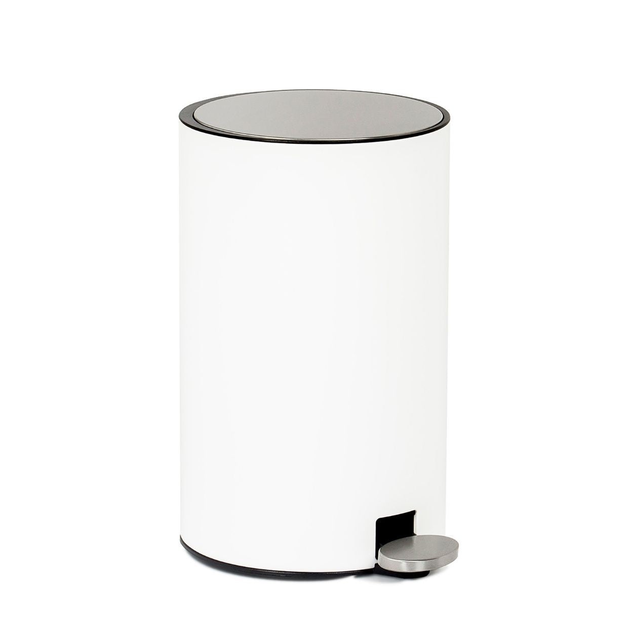 White metal kitchen trash can