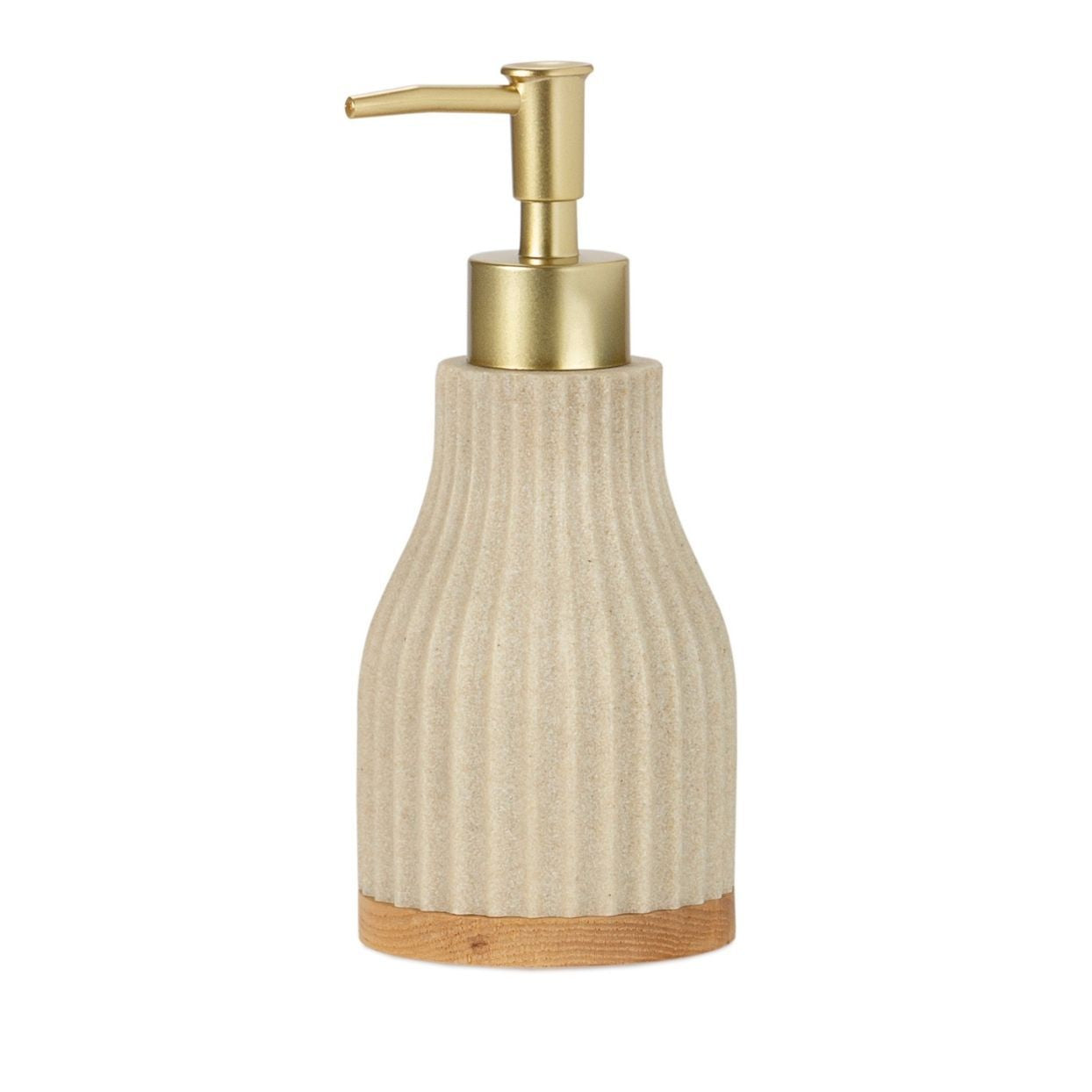 Modern bathroom dispenser made of wood and beige resin
