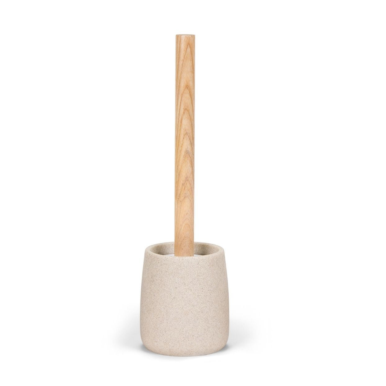 Escobilla de baño beige de arenisca y madera