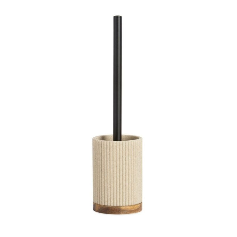 Escobilla de baño beige de madera y resina