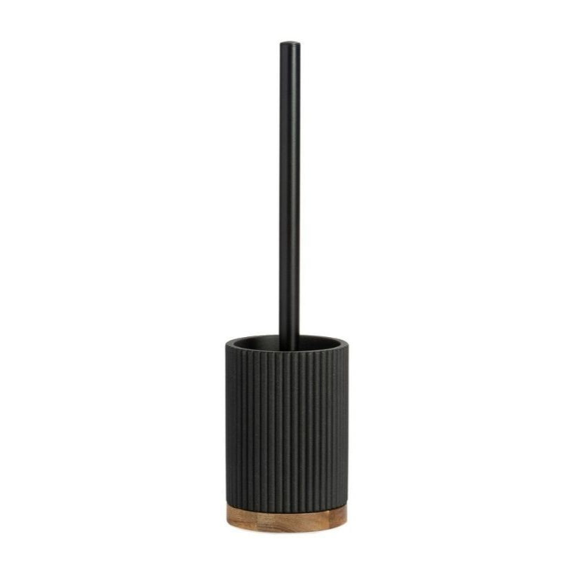 Escobilla de baño negra de madera y resina