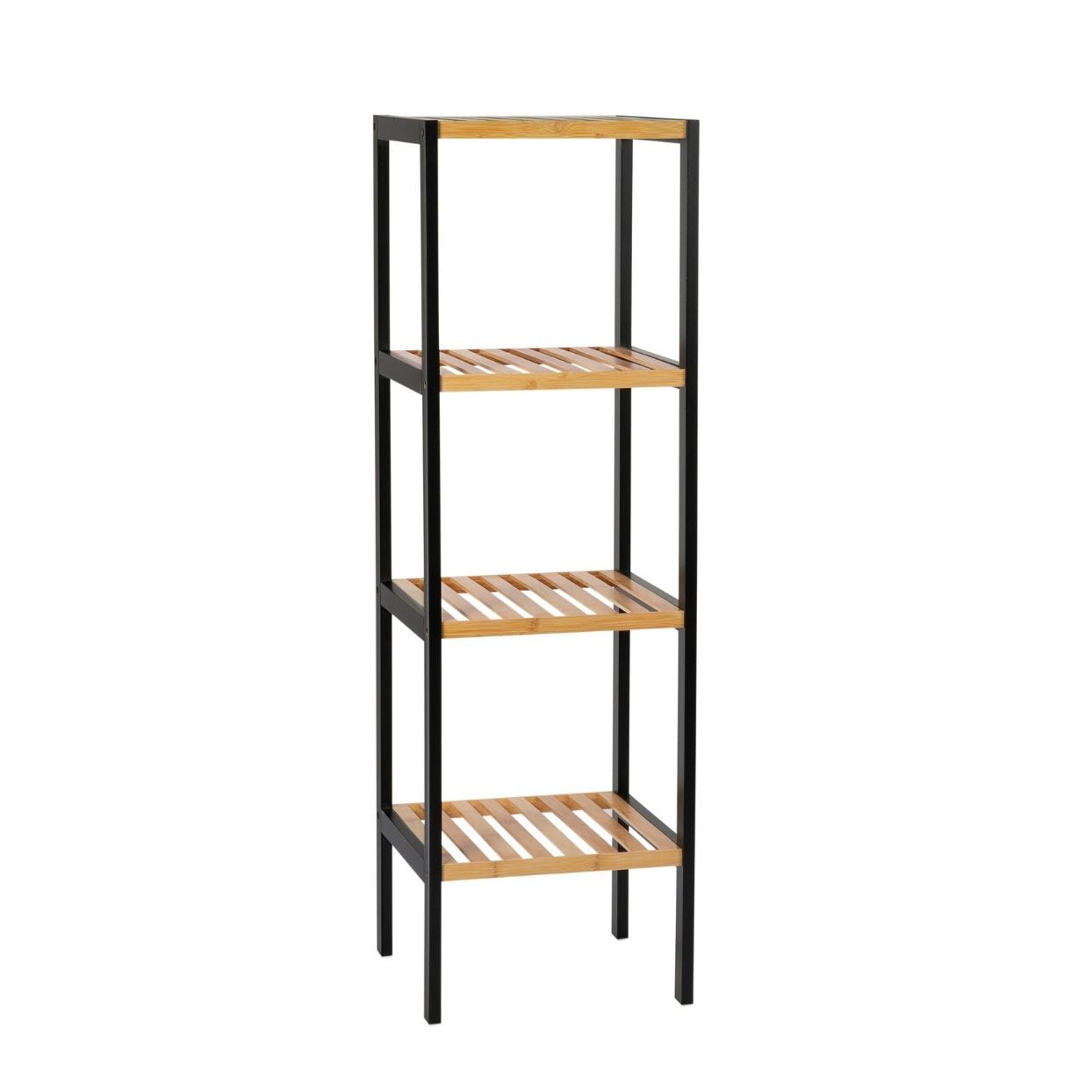 Black Industrial Bamboo Bathroom Shelf 4 Shelves