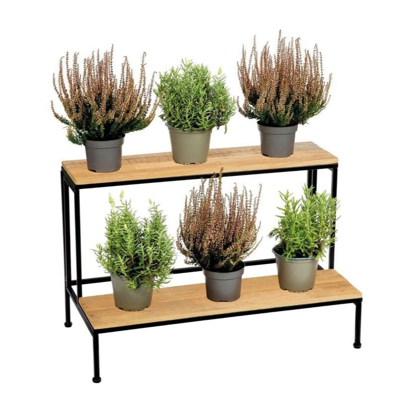 Estantería para plantas de metal y madera