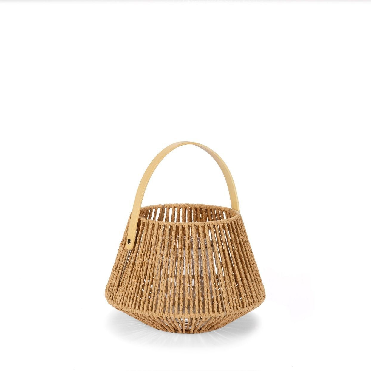 Rustic brown candle holder lantern made of natural fiber 28cm
