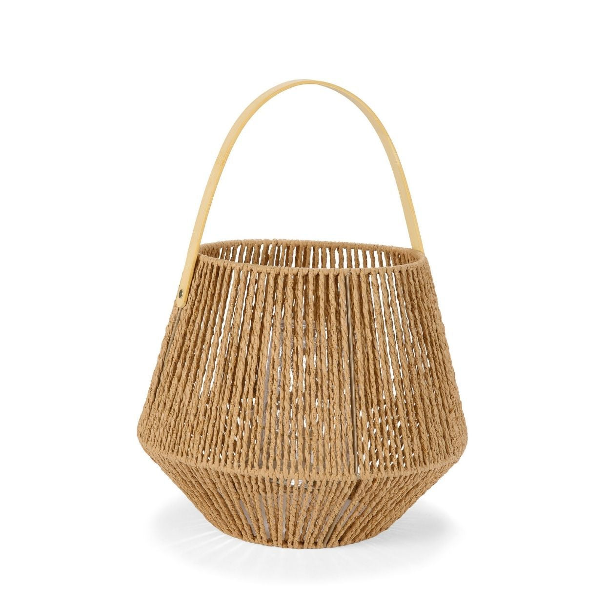 Rustic brown candle holder lantern made of natural fiber 43cm