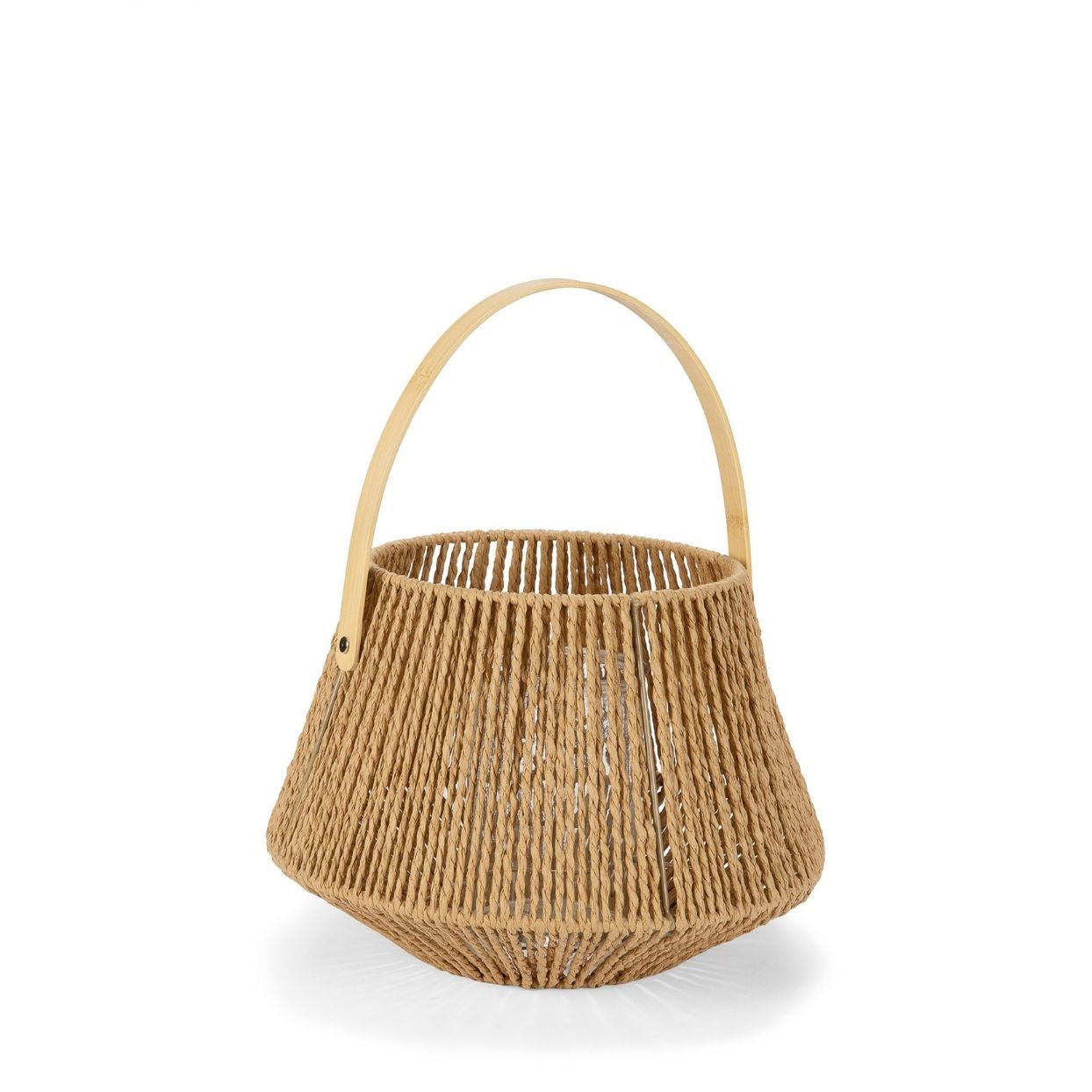 Rustic brown candle holder lantern made of natural fiber 37cm