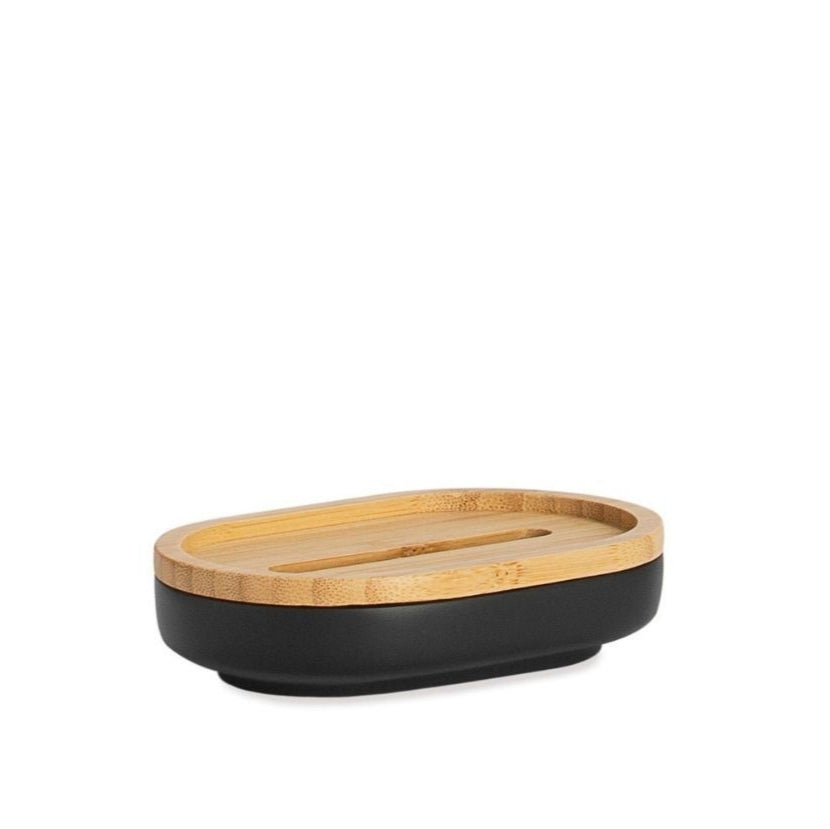 Nordic black bamboo bath soap dish
