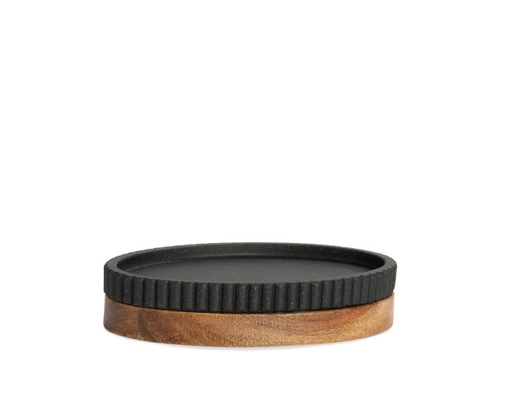 Jabonera de baño de madera y resina negra