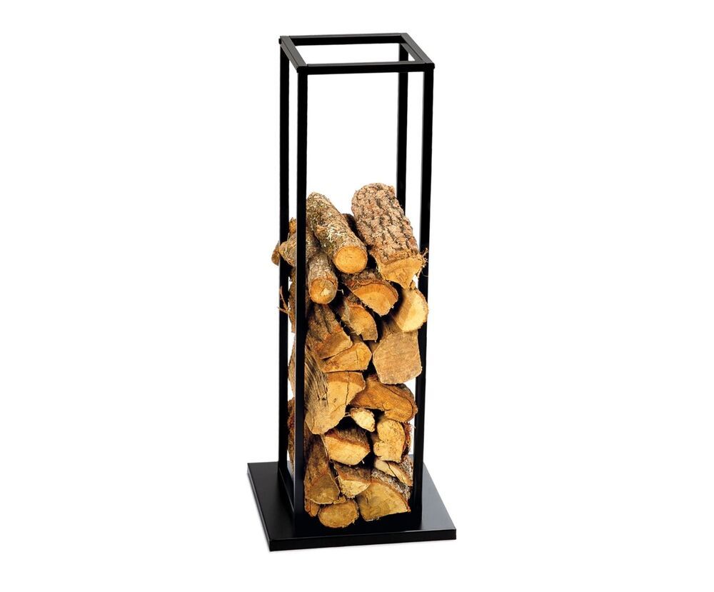 Industrial black metal firewood rack 115cm 