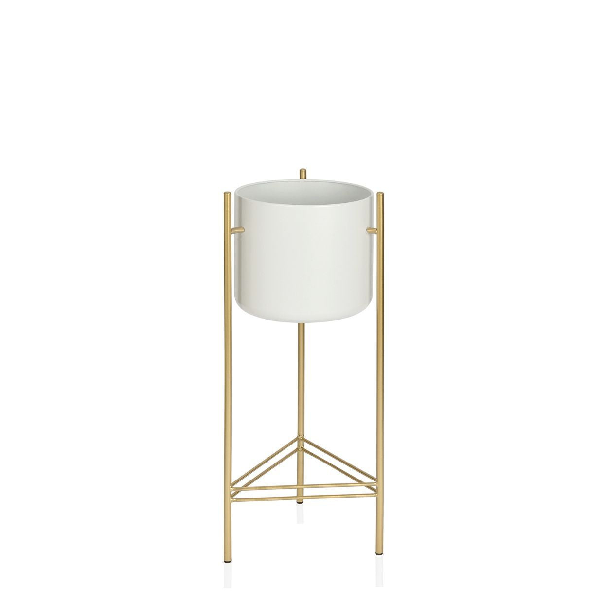 Macetero de pie de metal blanco y dorado 65cm