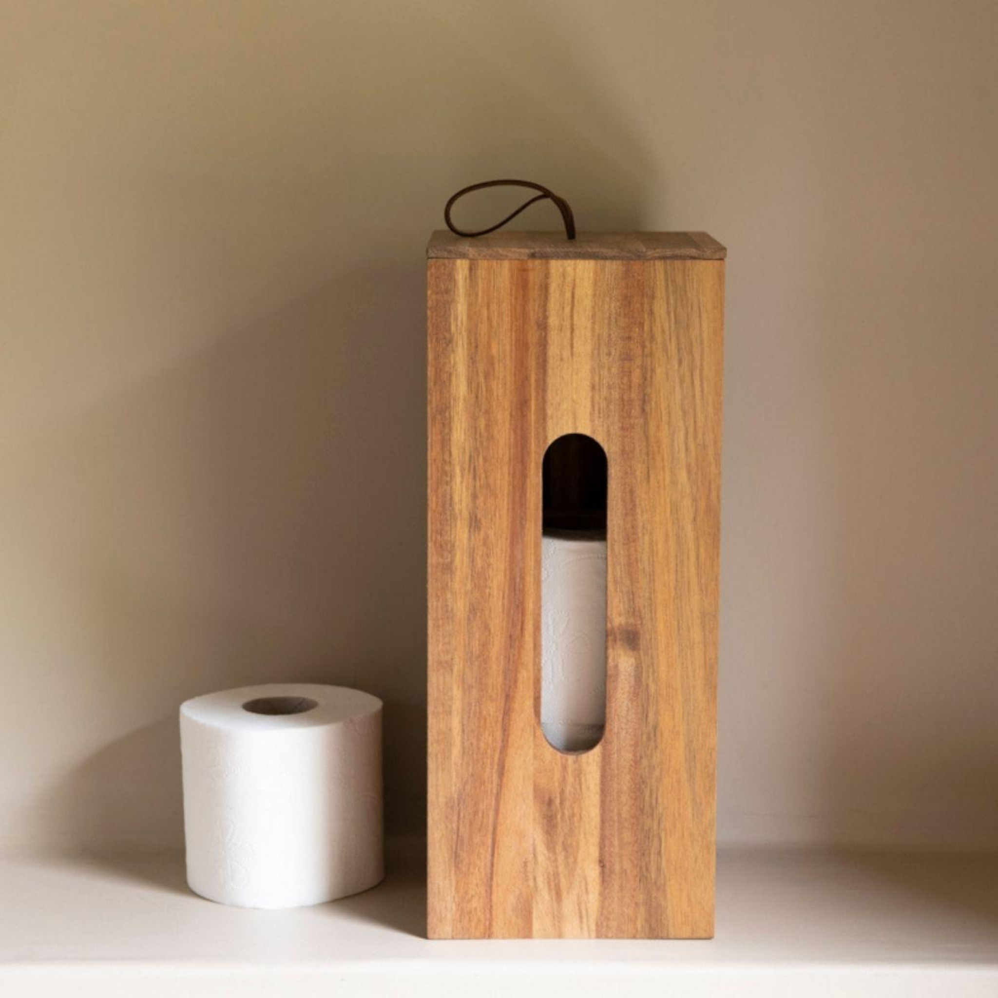 Wooden toilet paper roll holder