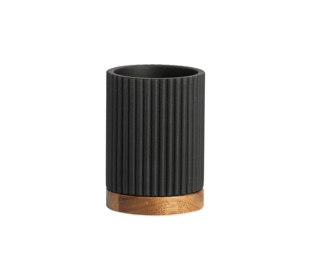 Portacepillos de baño de madera y resina negro