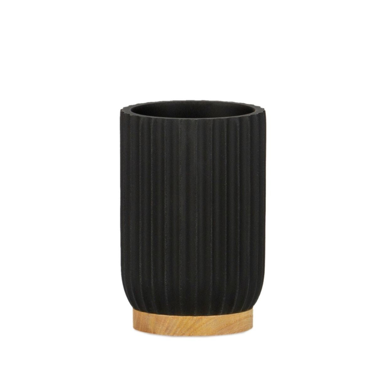 Modern bathroom toothbrush holder made of wood and black resin