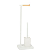 White metal toilet paper holder and toilet brush holder