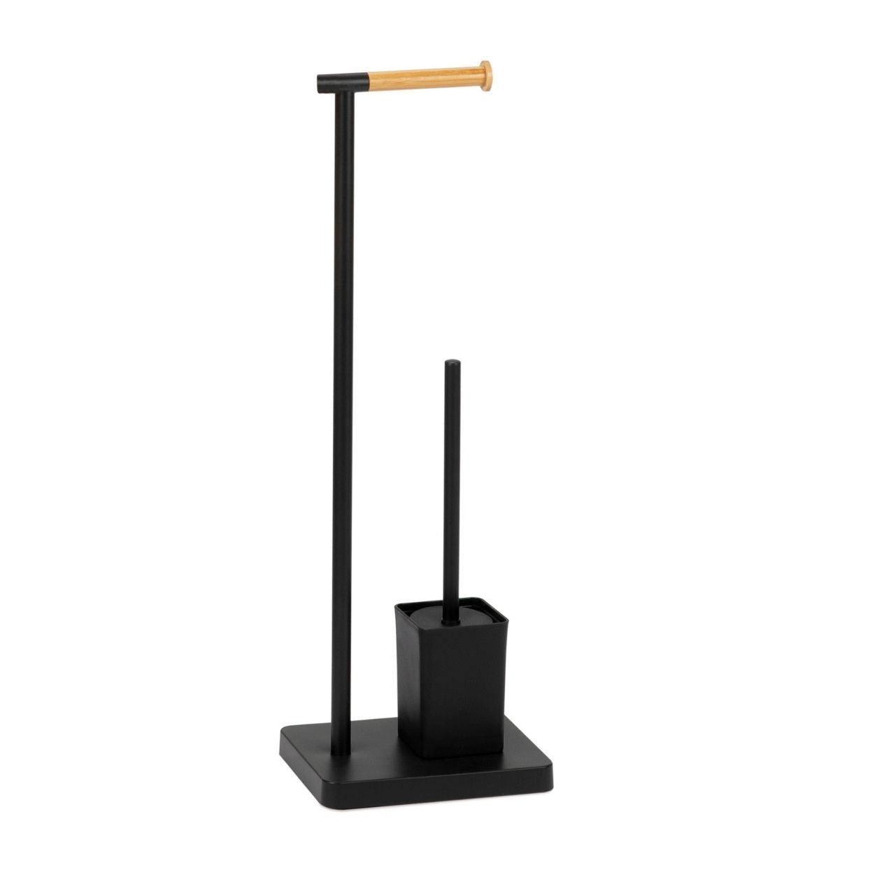 Black metal and bamboo toilet brush holder