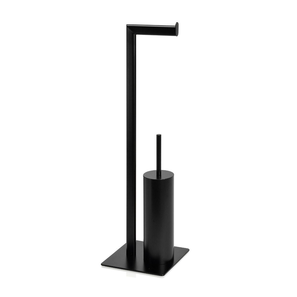 Matte black metal toilet roll holder with brush