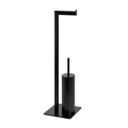 Matte black metal toilet roll holder with brush