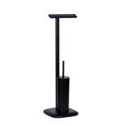 Modern black metal toilet roll holder with toilet brush