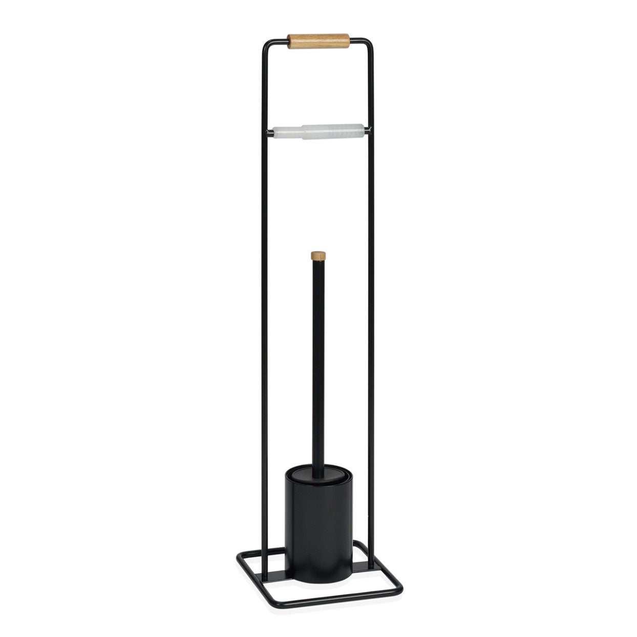 Modern style black metal toilet roll holder with toilet brush