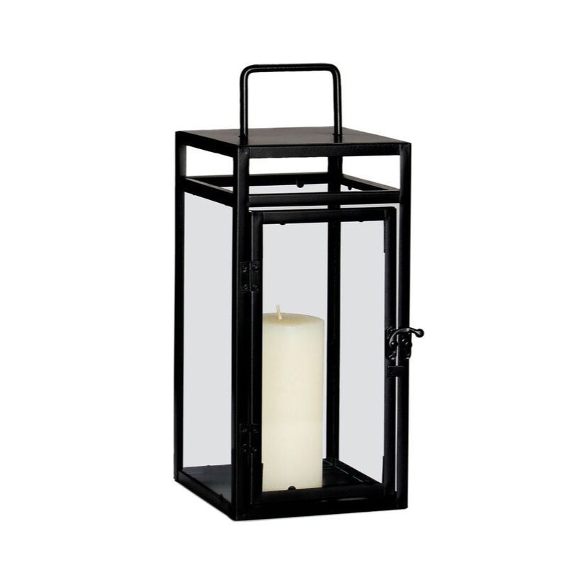 Black industrial metal candle holder with square handle 35cm