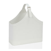White leather basket magazine rack