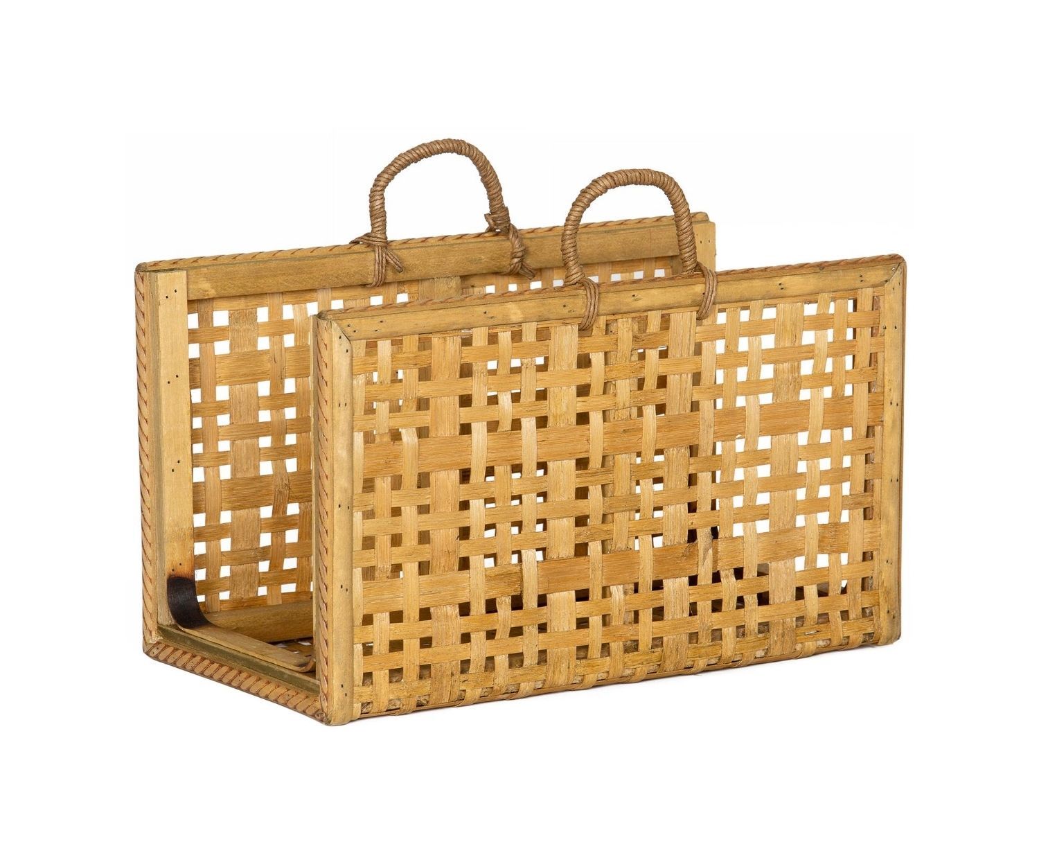 Brown bamboo basket magazine rack