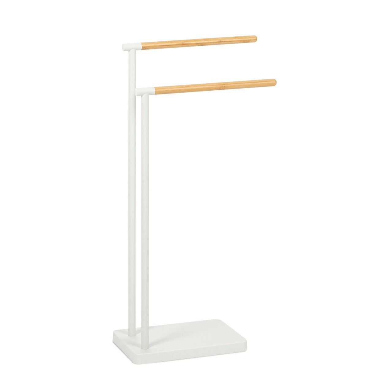 Modern white metal free-standing towel rack