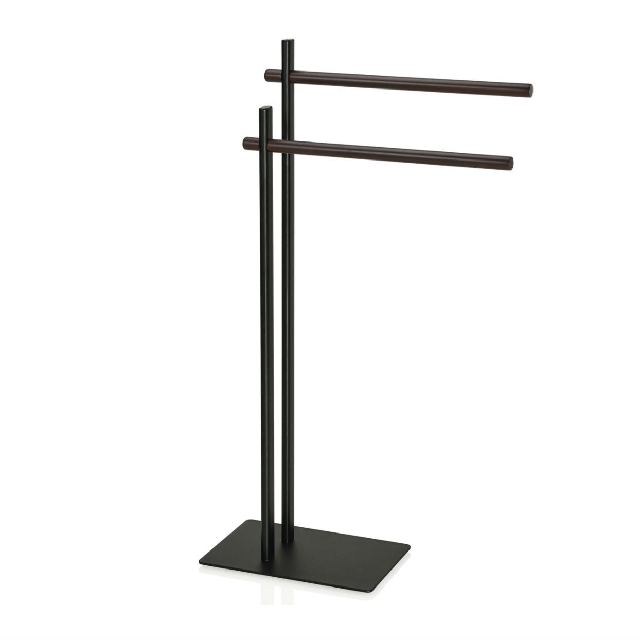 Modern black wooden free-standing towel rack