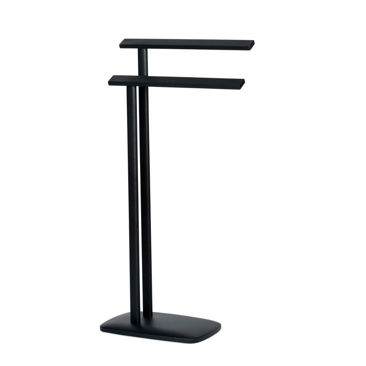 Modern black metal free-standing towel rack